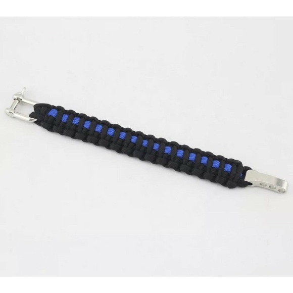 Blue Line Paracord Stainless Steel Adjustable Lock Bracelet S-XL Variations - Picture 2 of 6